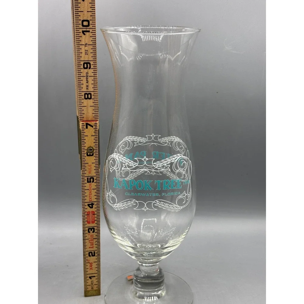 Vtg Kapok Tree Inn Peter Pan Inn Hurricane Cocktail Glass Vase Mexico Souvenir